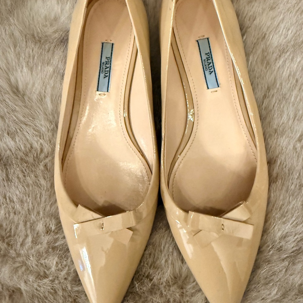 Prada Women's Beige Patent Leather Loafers